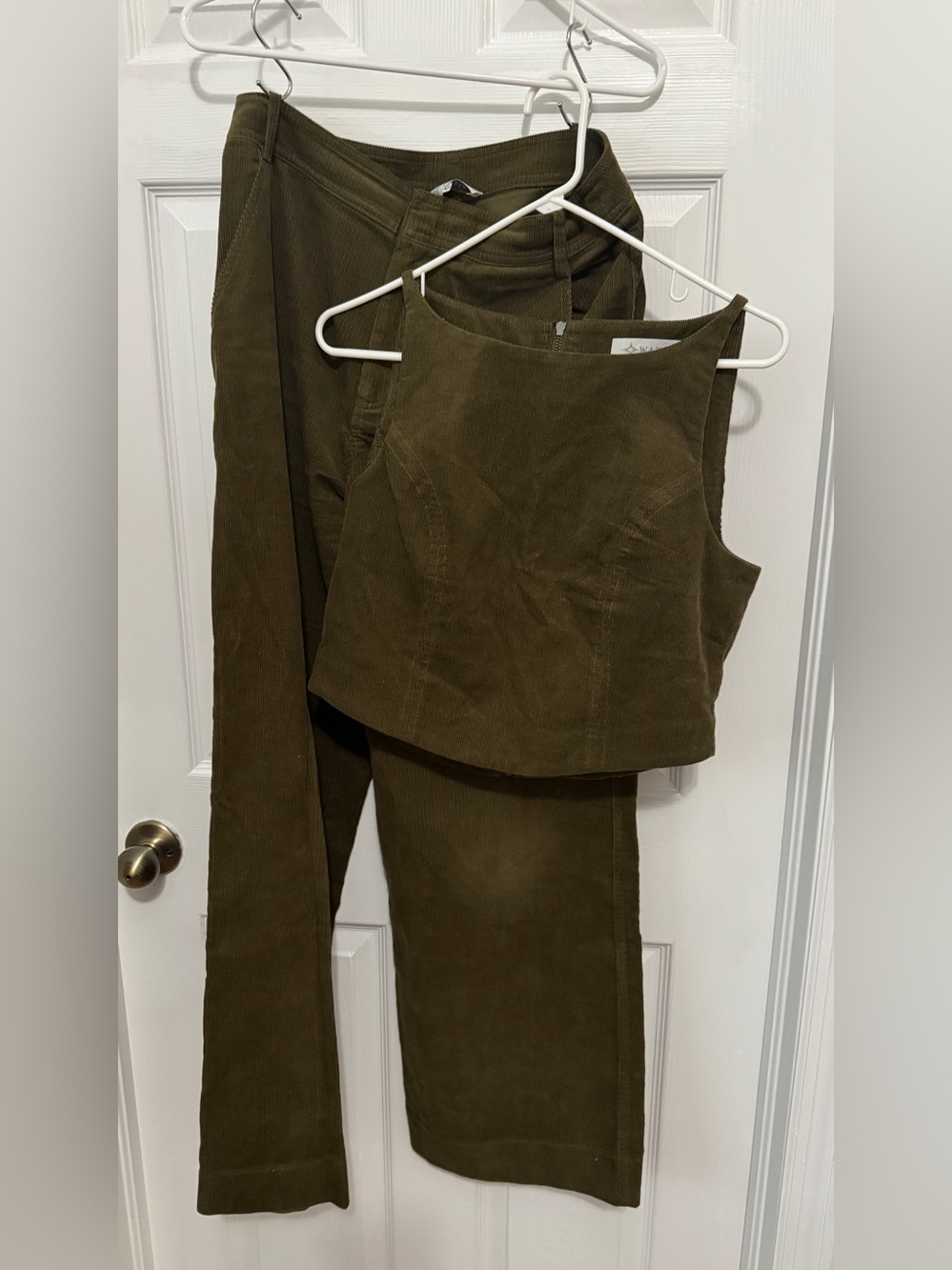 Wayf Olive Green Corduroy Straight-Leg Pants & Crop Top Set